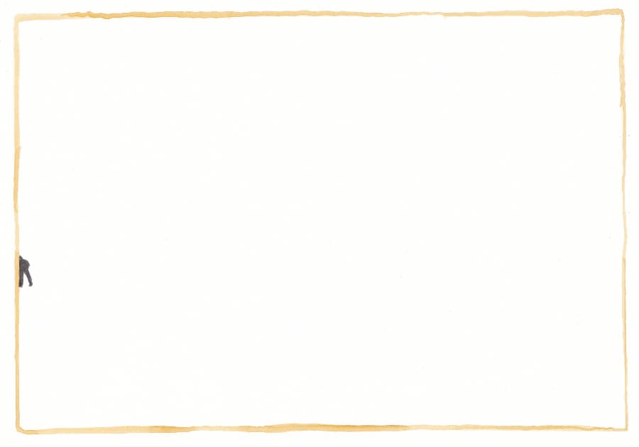 Aquarell mit minimaler Randerscheinuing, einer ganz klein angedeuteten Person - Graphic Novel Artwork