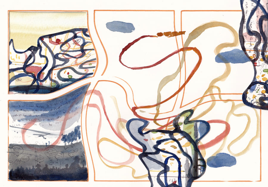 Sequenzen einer Reise Abstrakte Formen und Linien in Aquarell - Graphic Novel Artwork