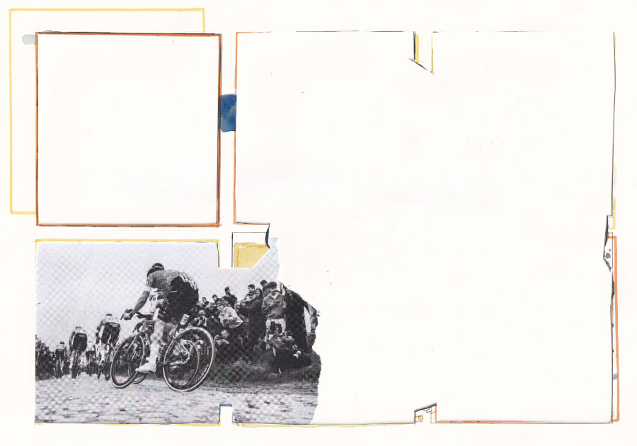 Radfahrer auf Kopfsteinpflaster mit Zuschauern - Graphic Novel Artwork